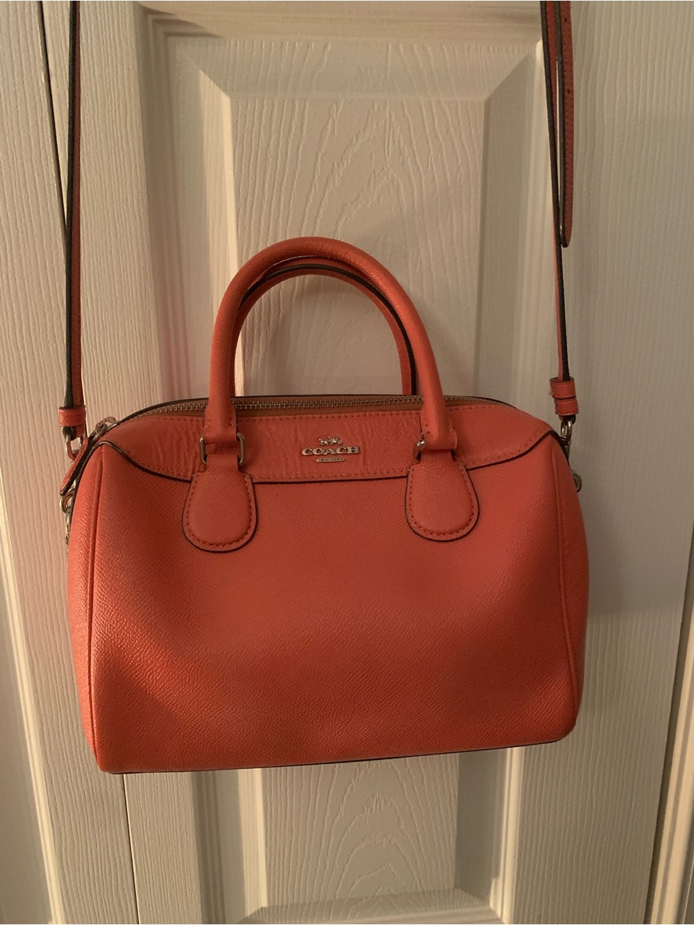 COACH Leather Mini bennett Satchel in Coral orange